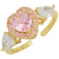 New Fashion Inlaid Zircon Pink Heart Shape Adjustable Open-end Ring main image 2