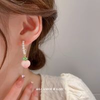 Cute Pink Peach Shape Pearl Alloy Pendant Stud Earrings main image 5