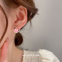 Cute Pink Peach Shape Pearl Alloy Pendant Stud Earrings main image 3