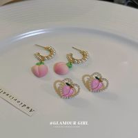 Cute Pink Peach Shape Pearl Alloy Pendant Stud Earrings main image 2