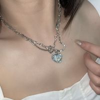 Mode Multi-schicht Schlüsselbein Kette Blau Weiß Kristall Micro-intarsien Zirkon Herz Anhänger Halskette main image 5