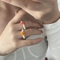 Fashion Cute Pearl Beaded Colorful Flowers Women's Handmade Ring main image 5