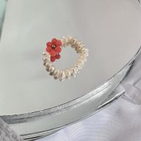 Fashion Cute Pearl Beaded Colorful Flowers Women's Handmade Ring sku image 1