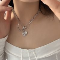 Fashion Multi-layer Clavicle Chain Blue White Crystal Micro-inlaid Zircon Heart Pendant Necklace main image 4