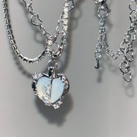 Fashion Multi-layer Clavicle Chain Blue White Crystal Micro-inlaid Zircon Heart Pendant Necklace sku image 1