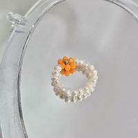 Fashion Cute Pearl Beaded Colorful Flowers Women's Handmade Ring sku image 2