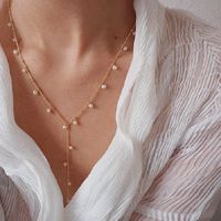 Fashion Simple Pearl Long Women's Starry Handmade Hanging Bead Copper Necklace main image 4