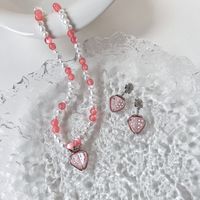 Fashion Summer Sweet Fruit Pearl Necklace Strawberry Pendant Earrings Women main image 1