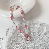Fashion Summer Sweet Fruit Pearl Necklace Strawberry Pendant Earrings Women sku image 2