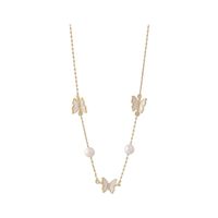 Fashion Inlay Pearl Diamond Beaded Butterfly Shaped Pendant Alloy Necklace Women main image 4