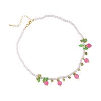 Fashion Spring And Summer Sweet Pink Twin Colorful Beaded Alloy Necklace main image 2