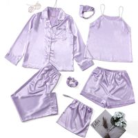 New Fashion Sexy Seven-piece Ice Silk Silk Multi-piece Long-sleeved Pajamas sku image 7