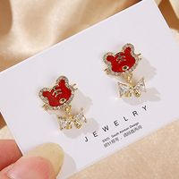 Sterling Silver Bow Tiger Head Shaped Ear Studs sku image 1