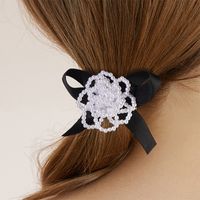 Fashion Large Camellia Bow Shaped Hair Ring Pearl Beaded Hair Accessory main image 3