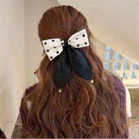 Mode Polka Dot Lange Schwanz Perle Anhänger Bogen Clip Frauen Haar Zubehör main image 2