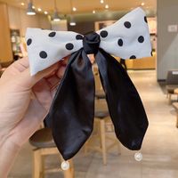 Fashion Polka Dot Long Tail Pearl Pendant Bow Clip Women's Hair Accessories main image 1