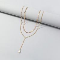 Mode Süße Doppel-schicht Perle Anhänger Schlüsselbein Kette Kupfer Halskette main image 3