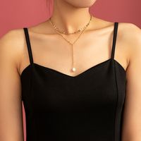 Mode Süße Doppel-schicht Perle Anhänger Schlüsselbein Kette Kupfer Halskette sku image 1