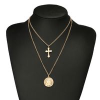 Retro Kreuz Kette Legierung Anhänger Multi-schicht Gold Halskette sku image 1