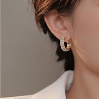 As Picture Fashion Korean Style C Shape Inlay Alloy Rhinestones Earrings main image 3