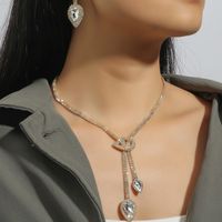 Fashion Ornament Rhinestone Inlaid Water Drop Necklace And Earrings Set main image 4