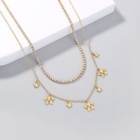 Fashion Simple Star Tassel Inlaid Zircon Chain Double Layer Copper Necklace main image 6