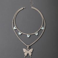 Fashion New Alloy Double-layer Butterfly Pendant Rhinestone Necklace main image 1