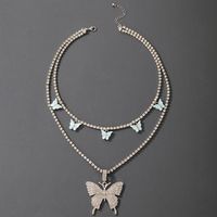 Mode Nouvel Alliage Double-couche Papillon Pendentif Strass Collier main image 1