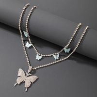 Fashion New Alloy Double-layer Butterfly Pendant Rhinestone Necklace sku image 1