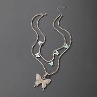 Fashion New Alloy Double-layer Butterfly Pendant Rhinestone Necklace main image 2