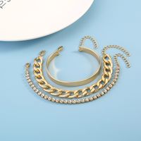 Simple Chaîne En Métal De Mode Géométrique Creux Incrusté Diamant Cuivre Bracelet main image 3