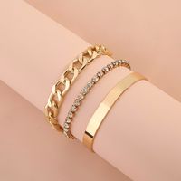 Simple Fashion Metal Chain Geometric Hollow Inlaid Diamond Copper Bracelet main image 6