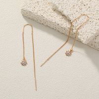 Fashion Geometric Handmade Drop Inlaid Zircon Flower Copper Earrings main image 6