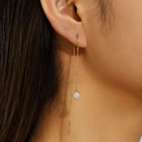 Fashion Geometric Handmade Drop Inlaid Zircon Flower Copper Earrings sku image 1