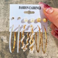 Europe And America Cross Border New Love Heart Earrings 6-piece Set Creative Pearl Diamond Gold Round Ring Earrings Set Earring sku image 14