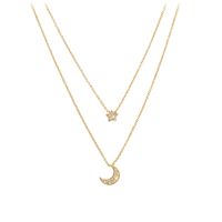 Fashion 18k Gold Plated Micro Inlaid Zircon Double-layer Star Moon Pendant Stainless Steel Necklace sku image 1