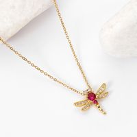2022 New Style Copper Plating 18k Gold Dragonfly Zircon Pendant Necklace main image 1