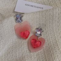 Cute Style Gradient Color Heart Inlaid Zircon Pendant Earrings main image 2
