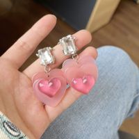 Cute Style Gradient Color Heart Inlaid Zircon Pendant Earrings main image 4