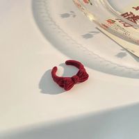 Solid Color Velvet Vintage Flocking Bow Open Finger Ring main image 3