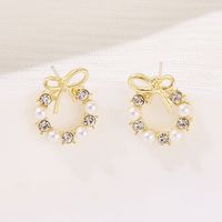 Sterling Silver Auricular Bow Needle Pearl Rhinestone Earrings sku image 1