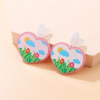 Nuevos Pendientes Acrílicos Irregulares De Corazón De Flor De Gelatina Pintados En Relieve sku image 3