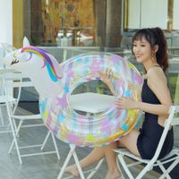 Fashion Thickened Adult Sequins Colorful Unicorn Shaped Swimming Ring main image 3
