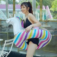 Fashion Thickened Adult Sequins Colorful Unicorn Shaped Swimming Ring main image 2