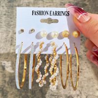 Europe And America Cross Border New Love Heart Earrings 6-piece Set Creative Pearl Diamond Gold Round Ring Earrings Set Earring sku image 13
