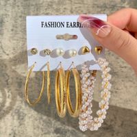 Europe And America Cross Border New Love Heart Earrings 6-piece Set Creative Pearl Diamond Gold Round Ring Earrings Set Earring sku image 15