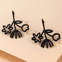 New Style Irregular Black Spray Paint Geometric Hollow Flower Pendant Earrings main image 3