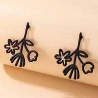 New Style Irregular Black Spray Paint Geometric Hollow Flower Pendant Earrings sku image 1