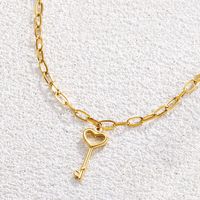 Simple Plain Titanium Steel Pendant Heart Key Necklace Wholesale sku image 2