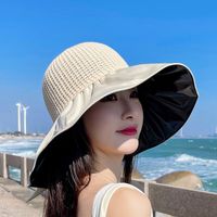 Fashion Vinyl Sun Protective Solid Color Summer New Hollow Bow Hat main image 6
